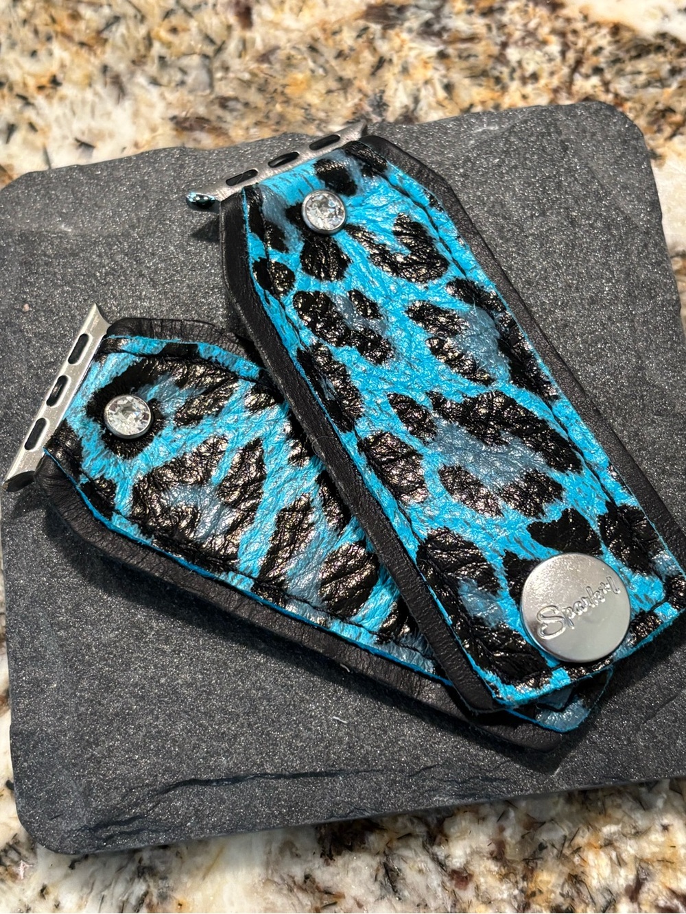 Turquoise Leopard Leather Apple Watch Band Adapter